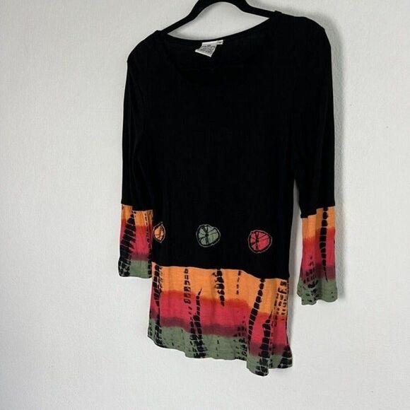 Parsley & Sage Women’s Boho Dip Tie Dye Accent Black Stretch Tunic Blouse Small - Picture 10 of 10